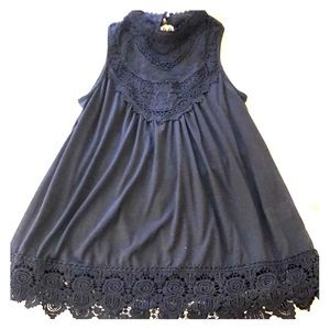 Exhilaration Navy embroidered sleeveless top NWOT
